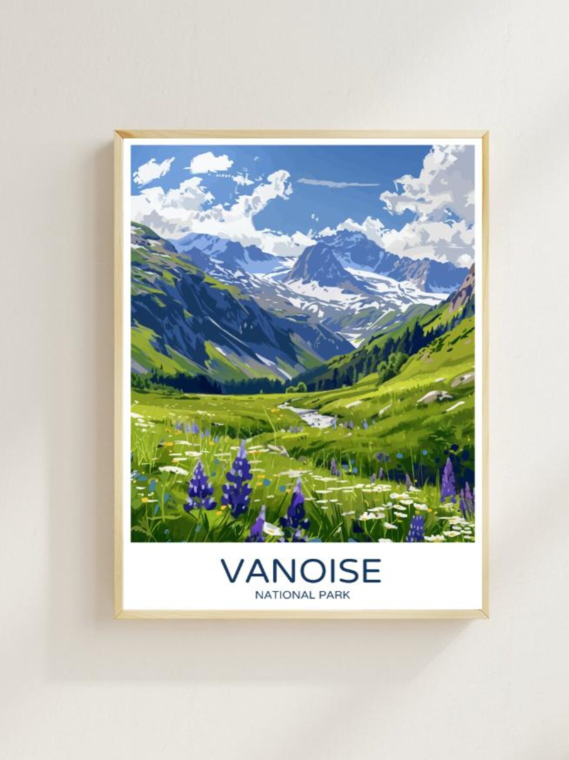 Vanoise National Park Wildflower Meadow Snowy Peaks Travel Poster