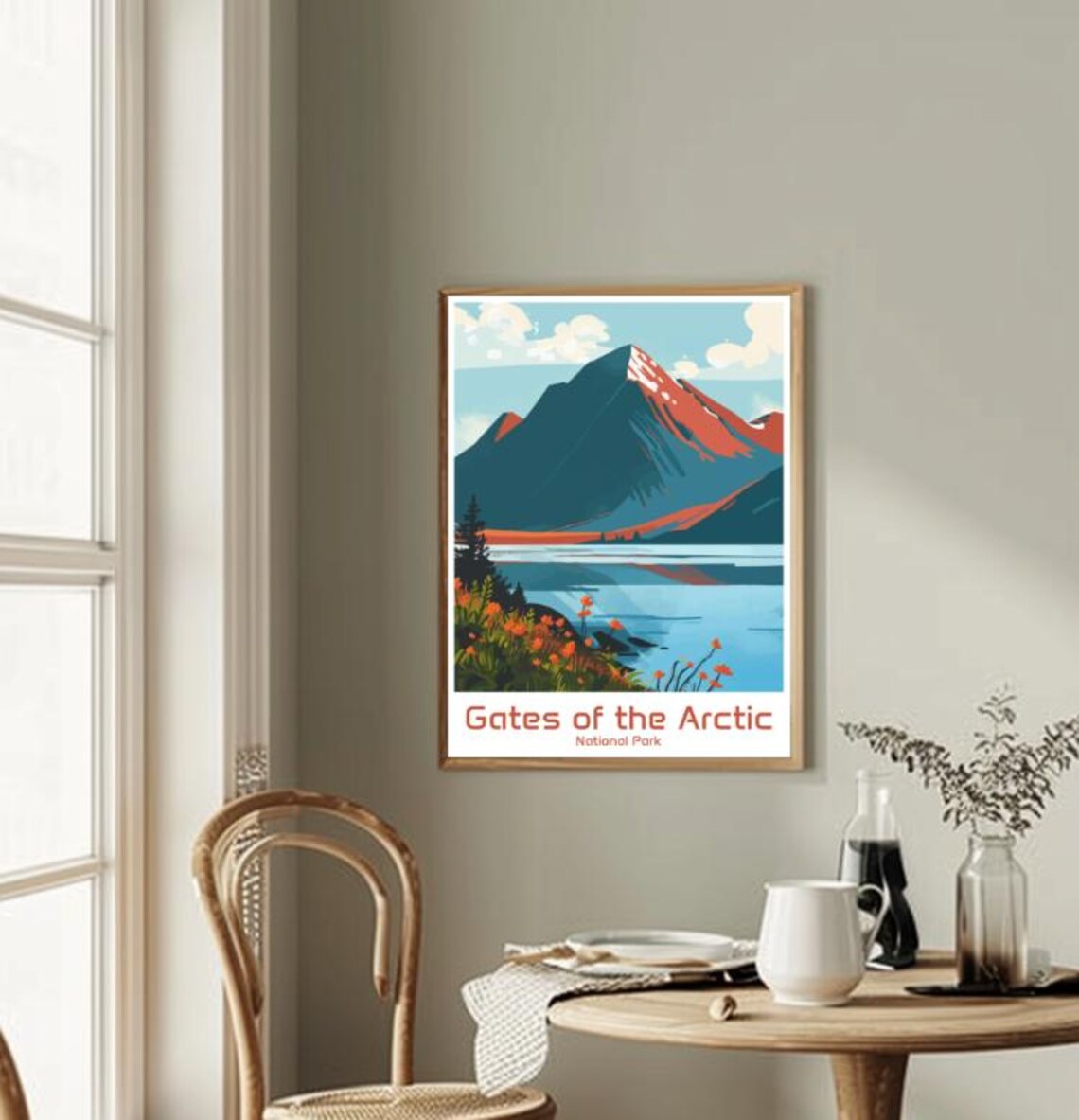 Gates of the Arctic National Park Poster Snowy Peak Lake Wildflower Art - Image 2