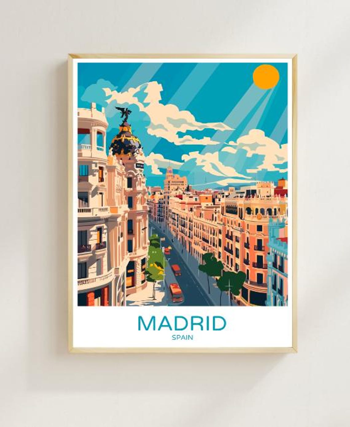 Madrid Spain Travel Poster Vibrant Wall Art Of Royal Palace And Cityscape Spain Travel Print Spanish Decor Urban Art
