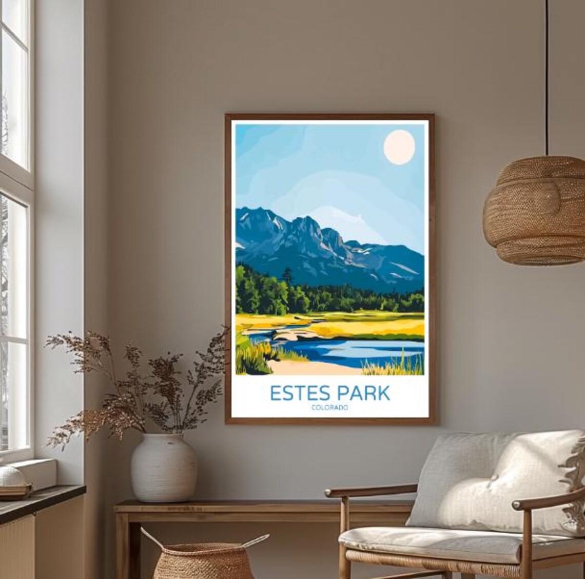 Estes Park Colorado Travel Poster Rocky Mountain Lake and Meadow View - Image 3