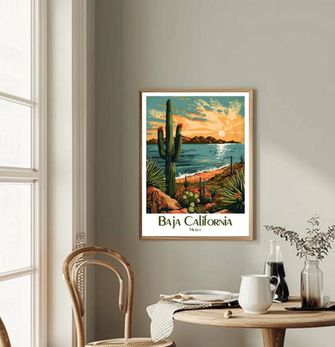 Baja California Mexico Saguaro Cactus Coast Sunset Scene Poster - Image 2