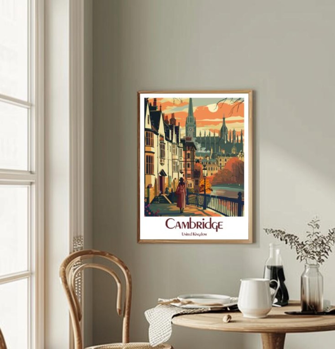 Cambridge University Riverside Vintage Travel Poster England Style - Image 2