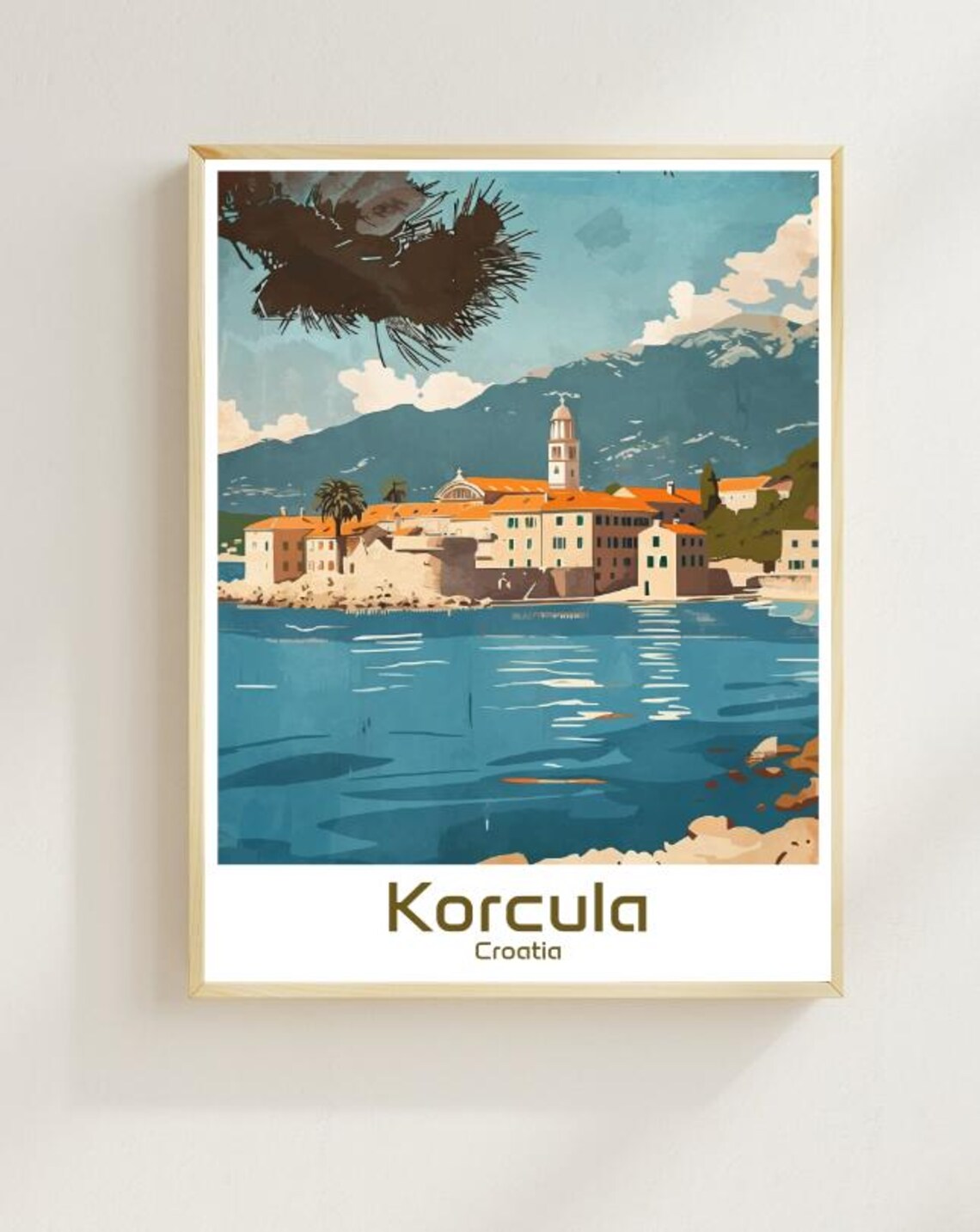 Korcula Croatia Adriatic Island Old Town Harbor Illustrated Poster