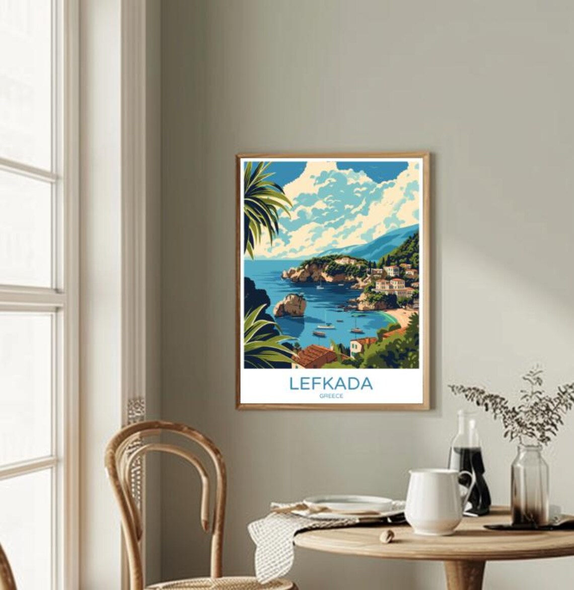 Lefkada Greece Island Coast Travel Poster Sailboats Turquoise Bay Art - Image 2