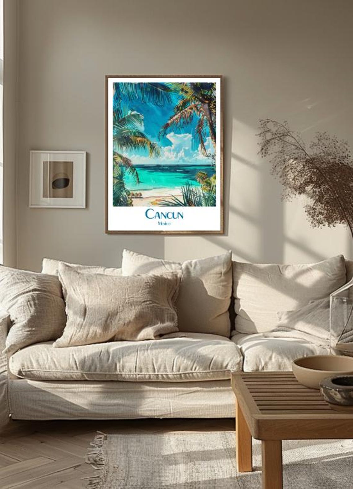 Cancun Mexico Palm Framed Turquoise Beach Ocean View Art Poster - Image 3