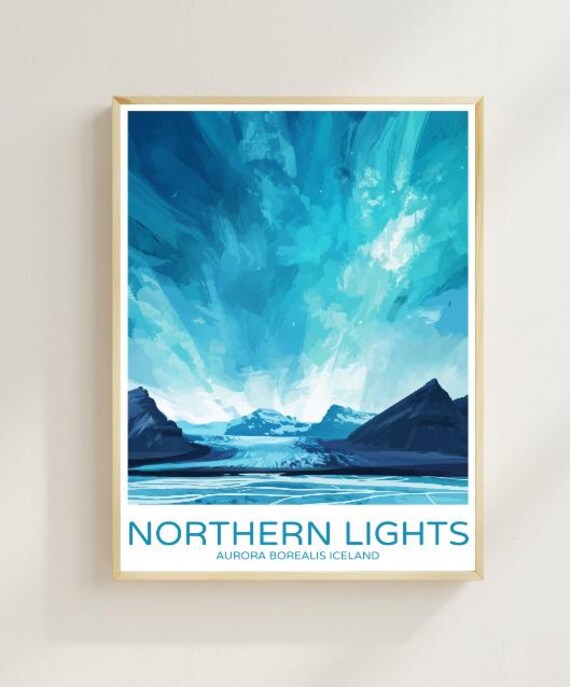 Northern Lights Aurora Borealis Iceland Night Sky Travel Poster