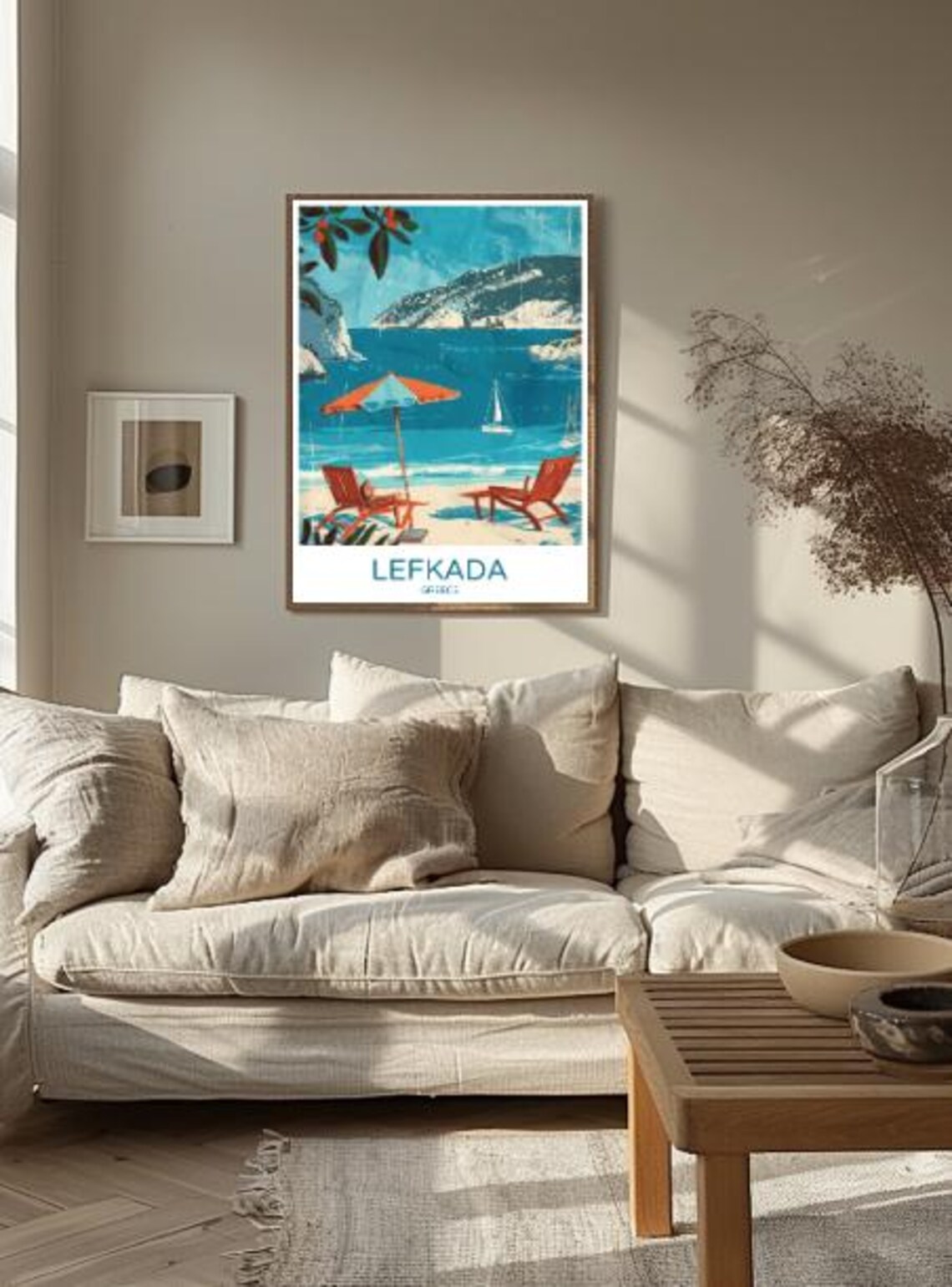 Lefkada Greece Beach Umbrella Vintage Greek Island Travel Poster - Image 2