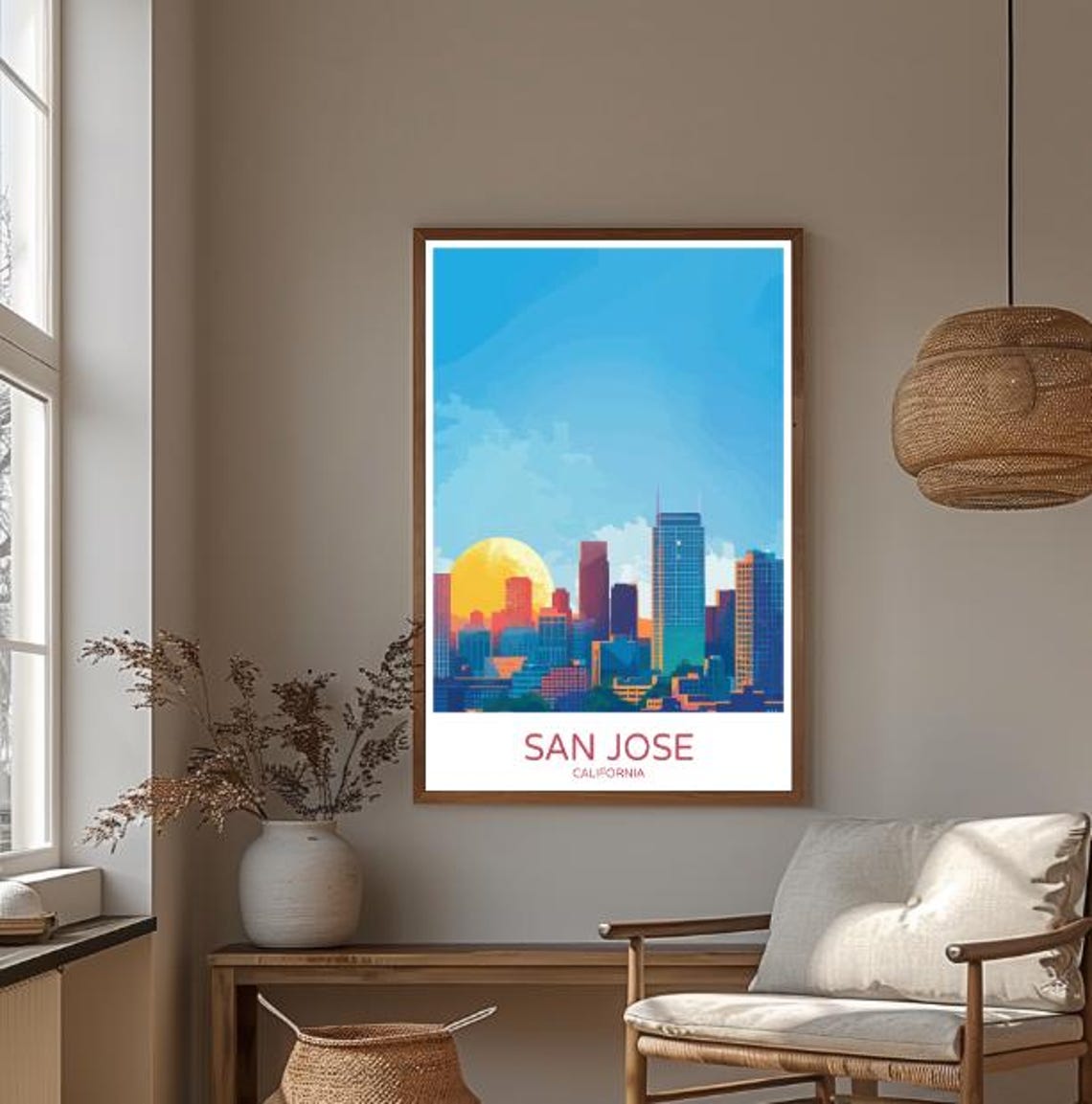 San Jose California Sunset Skyline Modern City Travel Poster - Image 3