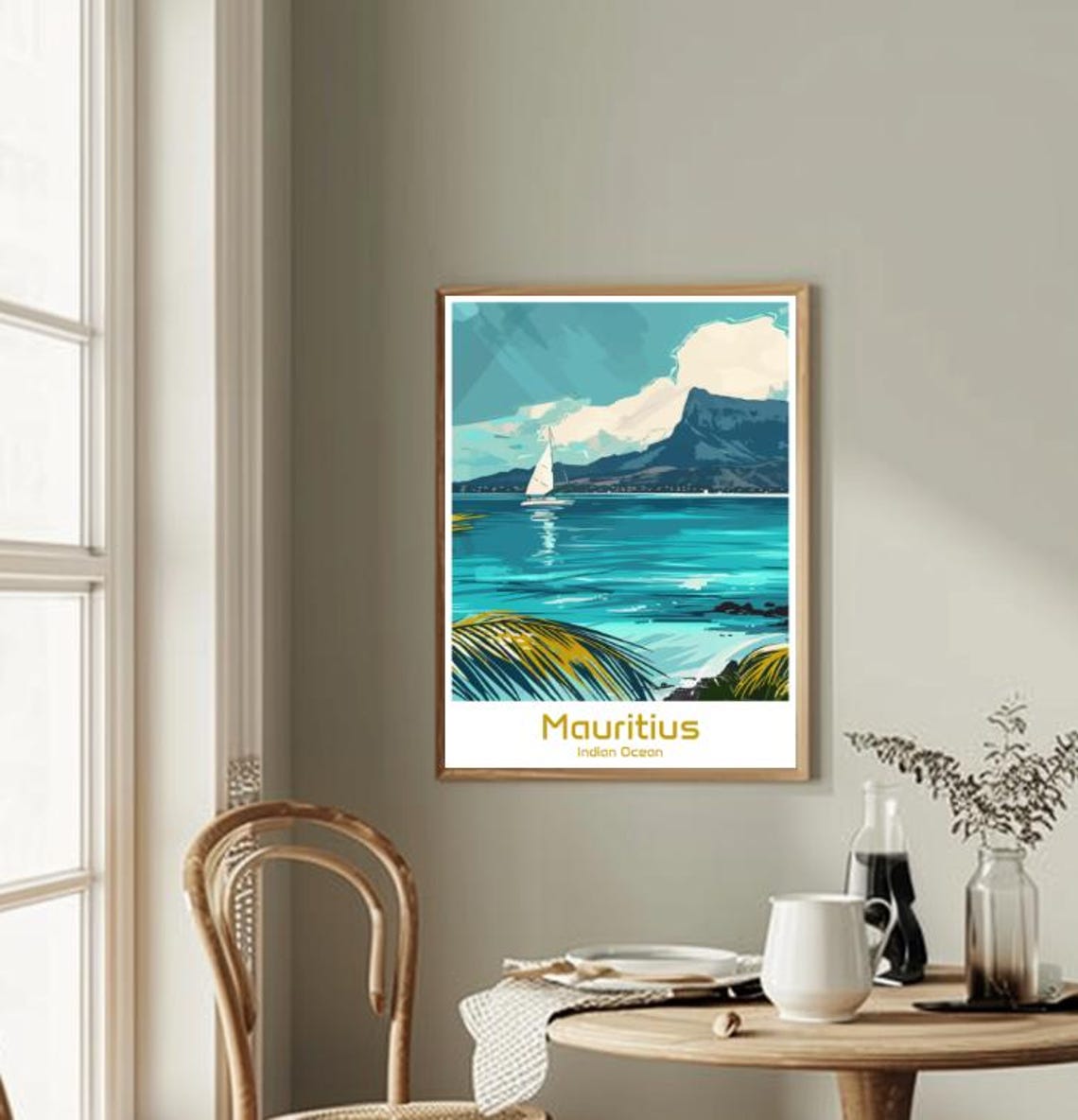 Mauritius Indian Ocean Travel Poster Tropical Sailboat Beach Scene - Image 2