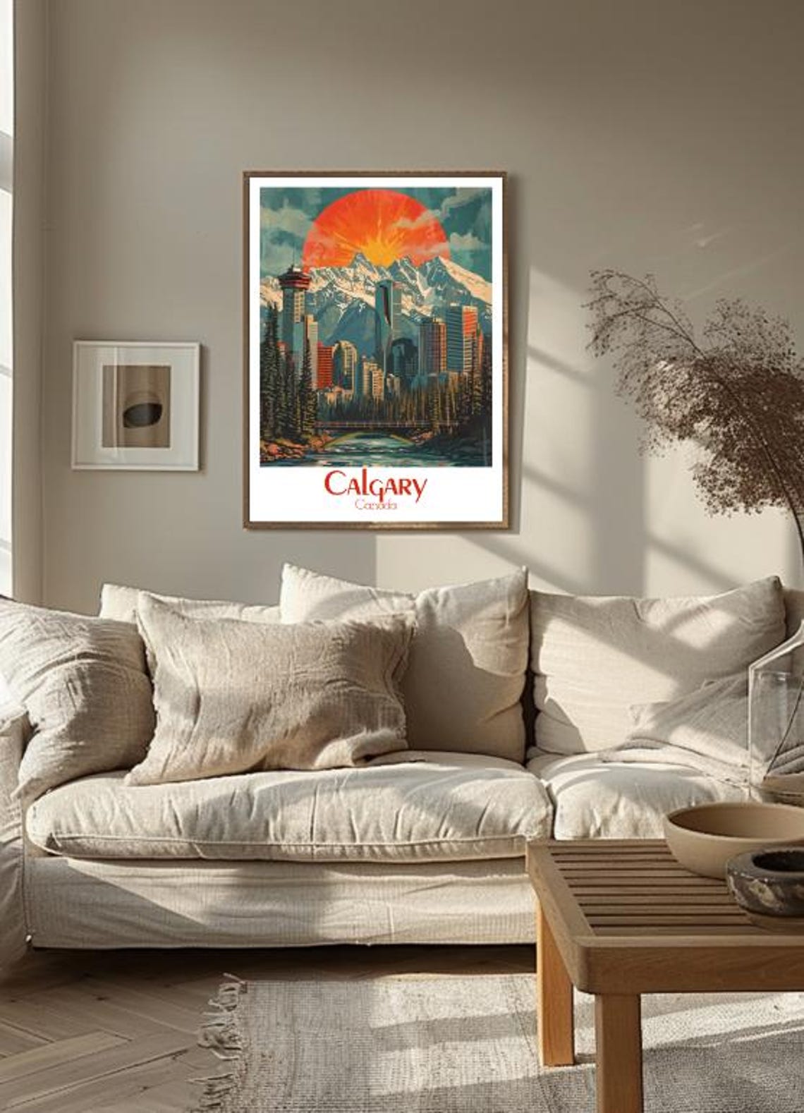 Calgary City Skyline Before Snowy Rocky Mountains at Sunset Poster - Image 3