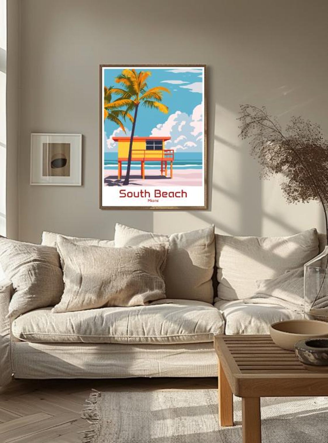 South Beach Miami Vintage Travel Lifeguard Tower Palm Poster - Image 3