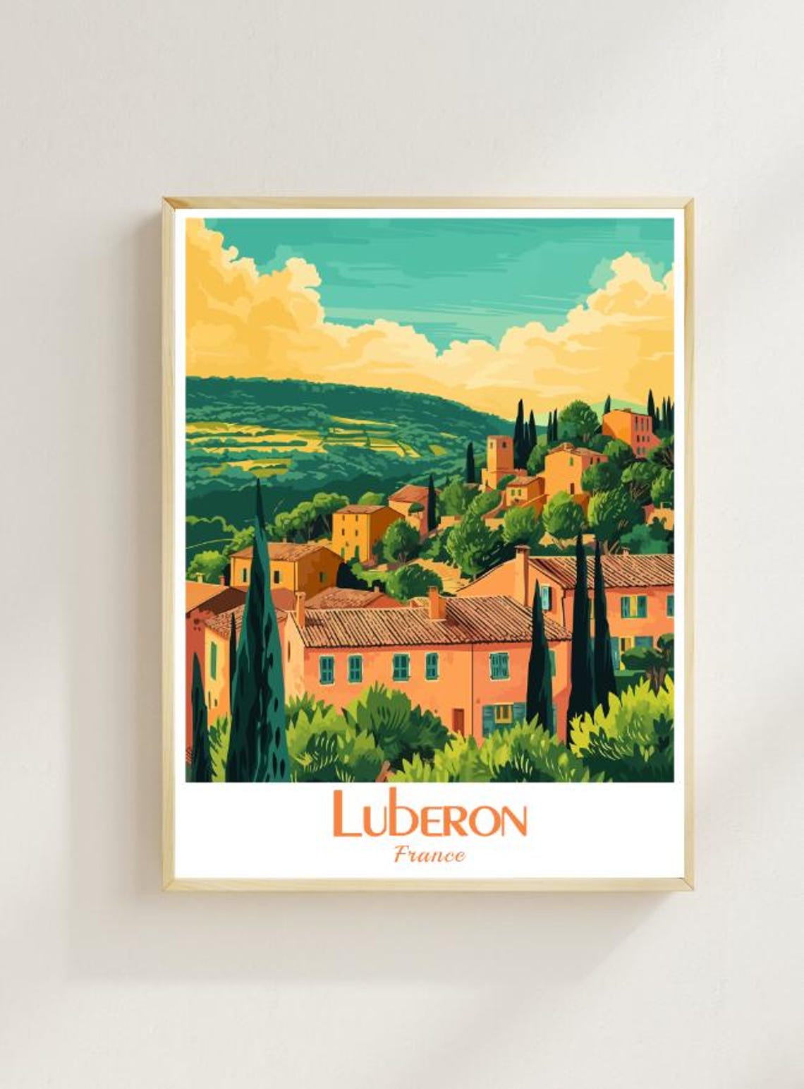 Luberon France Provence Village Cypress Vintage Travel Poster