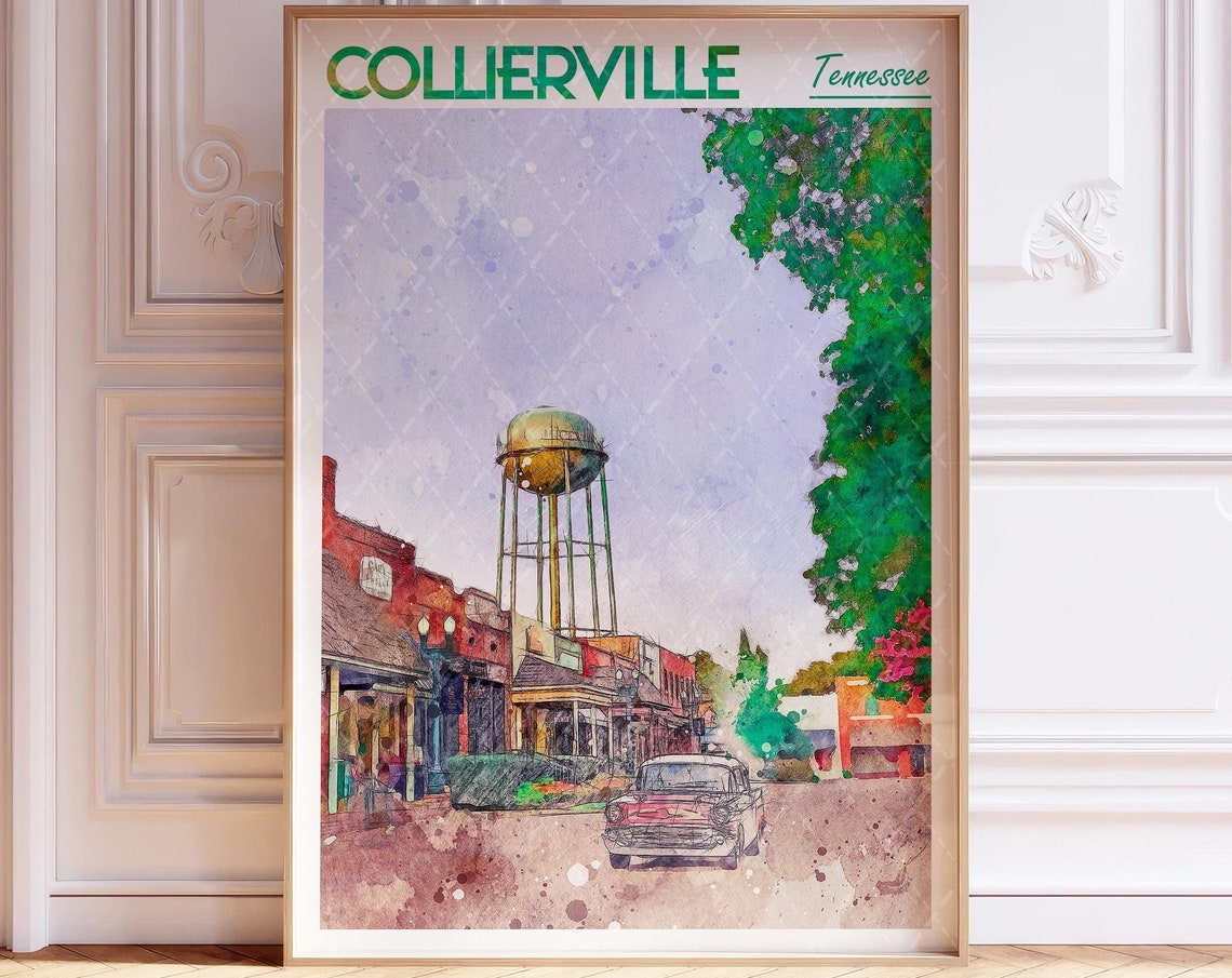 Collierville Tennessee Main Street Watercolor Travel Art Poster