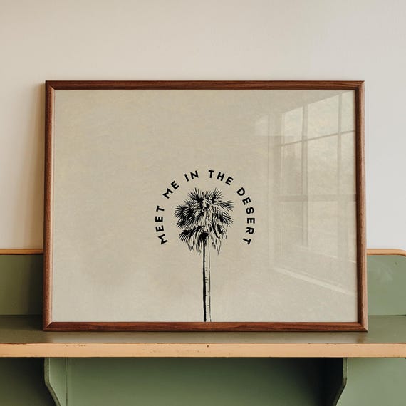 Retro Desert Palm Tree Art Print, Boho Neutral Decor