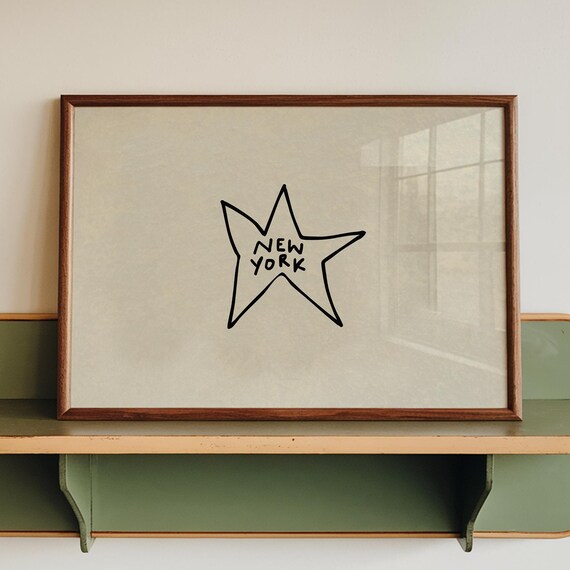New York Star Hand Drawn Minimalist Travel Souvenir Art Poster