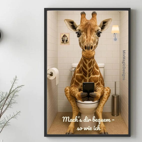Poster With Giraffe Make Yourself Comfortable Just Like Me Funny Toilet Picture Humorous Bathroom Decor Guest Christmas Gift In Din A1a5