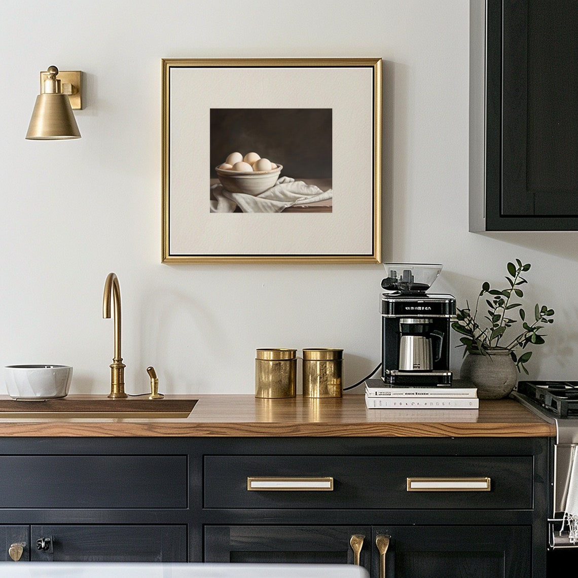 White Eggs Stoneware Bowl Moody Vintage Kitchen Still Life Poster - Image 3