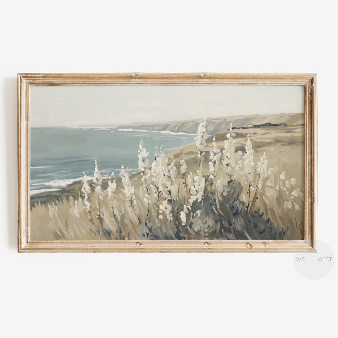 White Wildflower Coastal Cliffs Ocean Seascape Vintage Style Poster