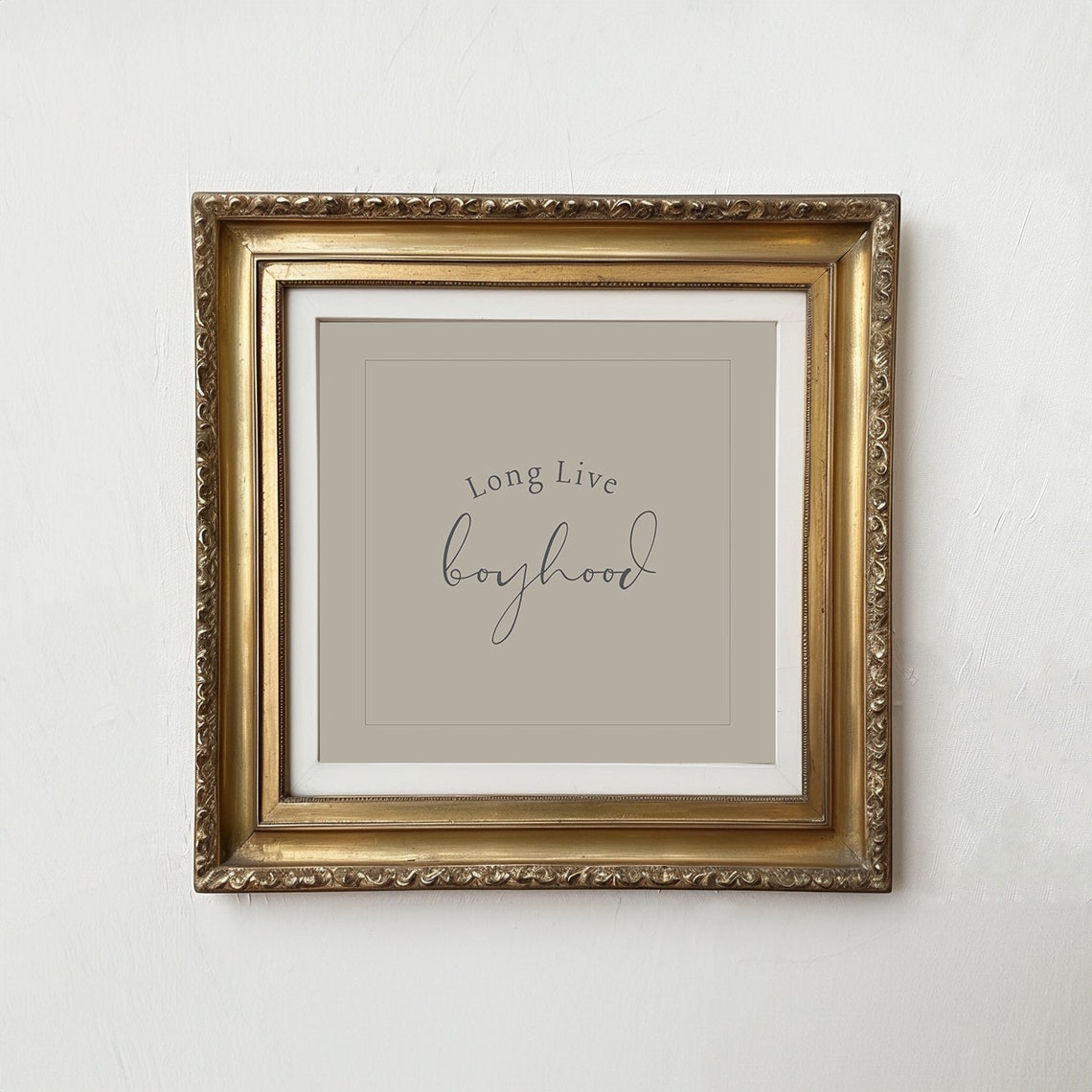 Long Live Boyhood Script Quote Beige Nursery Boys Room Art Print - Image 3