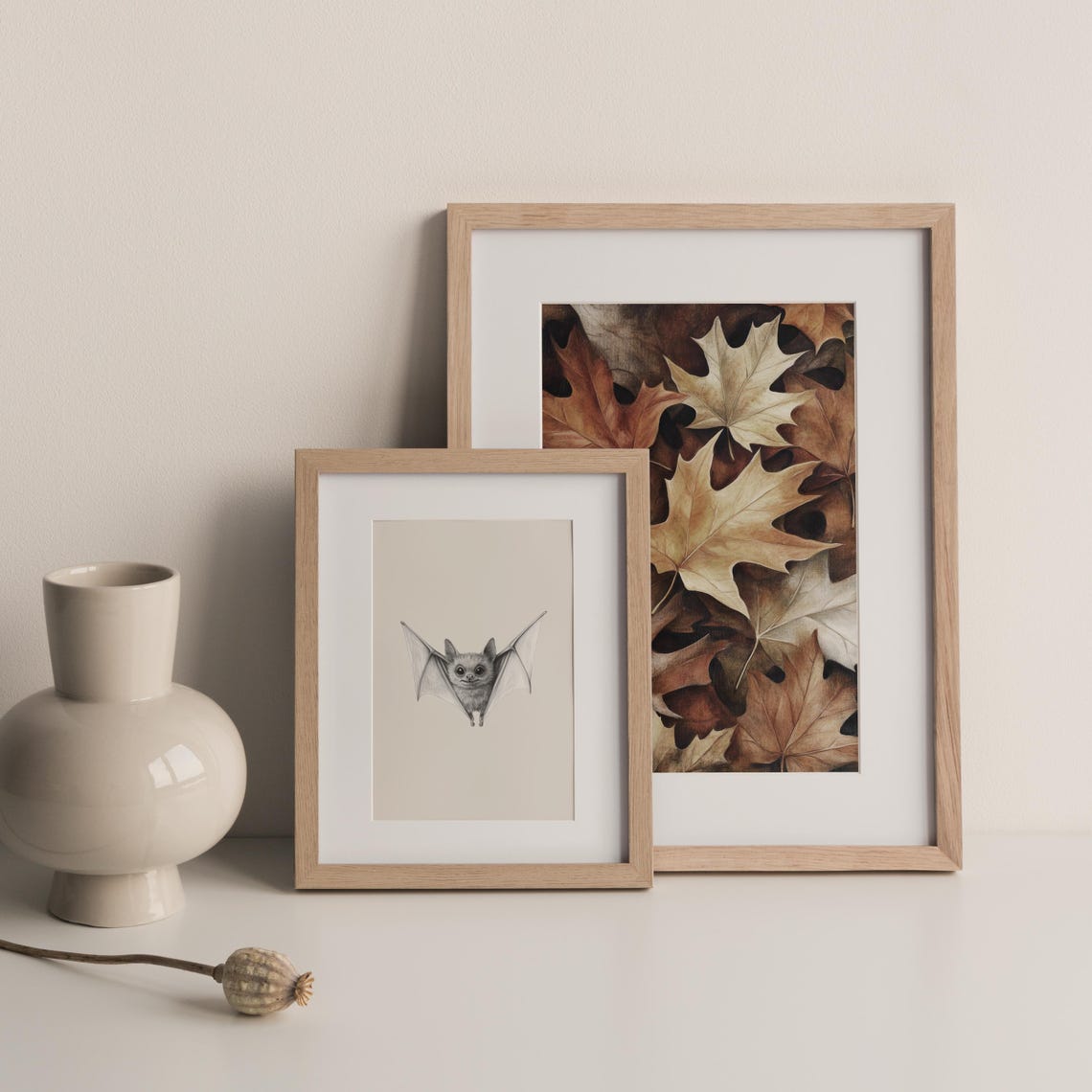 Cute Bat Pencil Sketch Vintage Minimalist Halloween Wall Art Print - Image 3