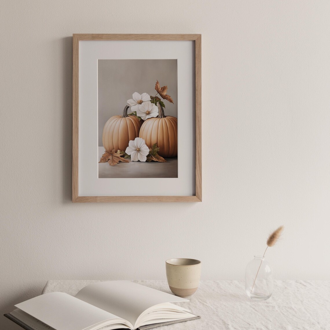 Pumpkins With White Flowers Autumn Still Life Vintage Art Print - Image 3