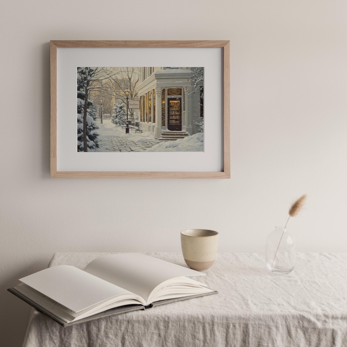 Winter Book Shop, Vintage Winter Bookstore Art Print - Image 3