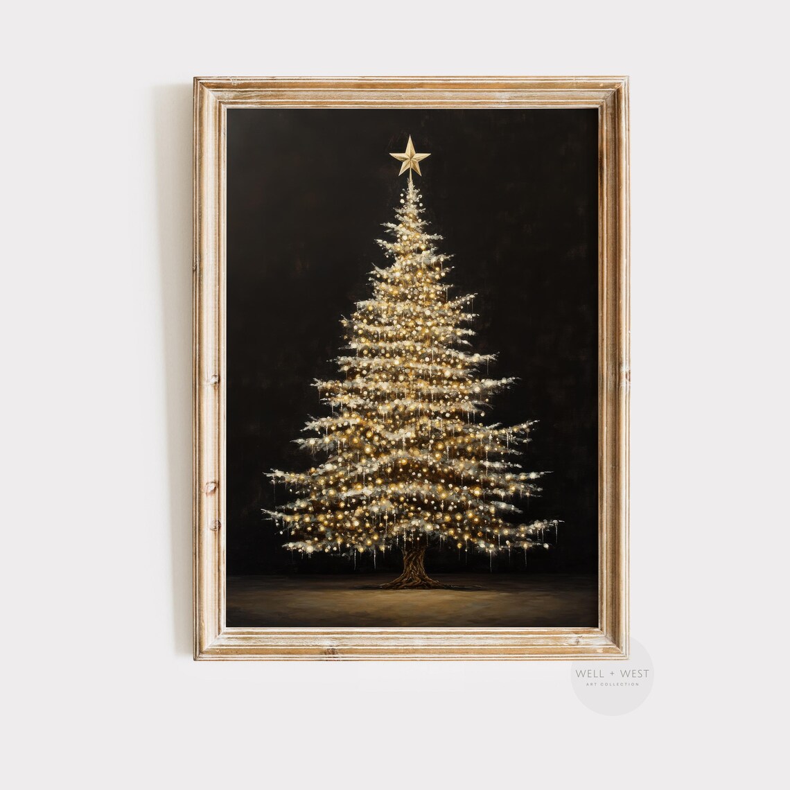 Vintage Christmas Tree Art Print, Moody Holiday Decor