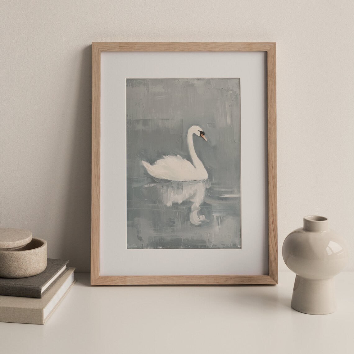 White Swan Vintage Oil Painting Art Print - Image 2