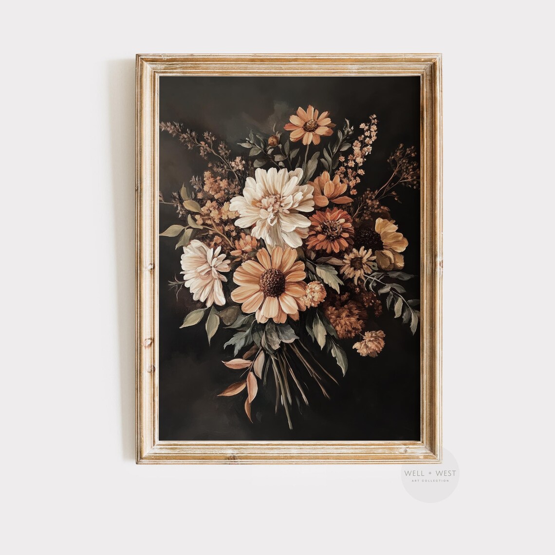 Vintage Fall Floral Bouquet, Moody Botanical Art Print