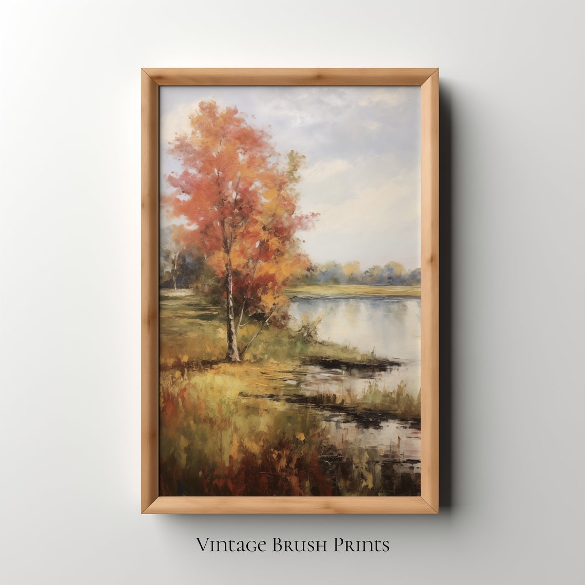 Vintage Autumn Landscape Painting Rustic Fall Decor