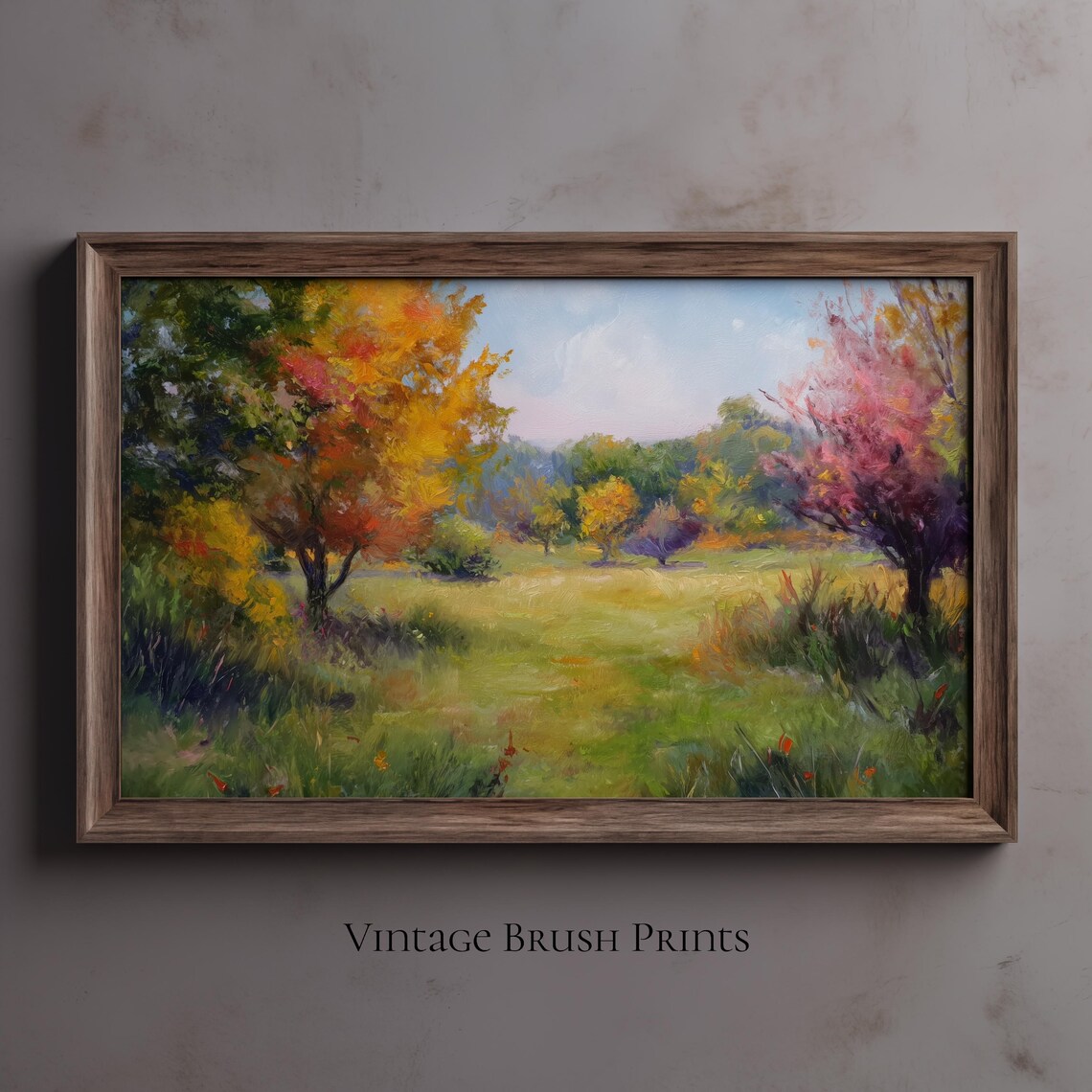 Moody Autumn Meadow Trees Golden Fall Landscape Oil Painting Poster