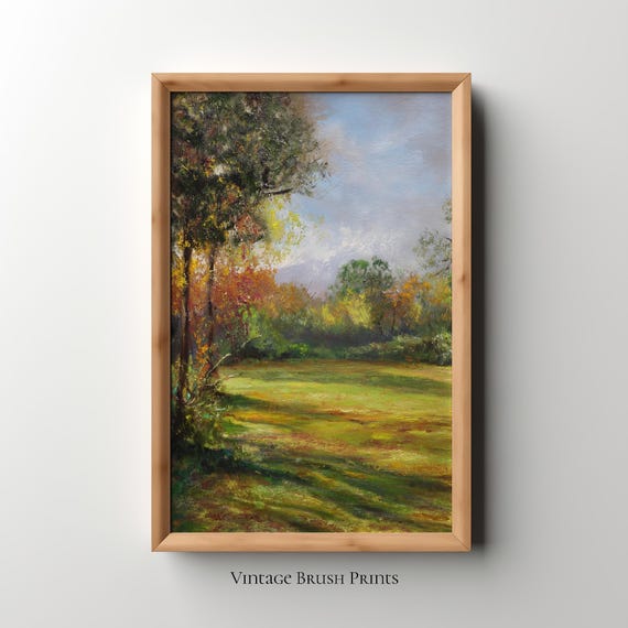 Vintage Fall Landscape Painting Rustic Autumn Forest Scene