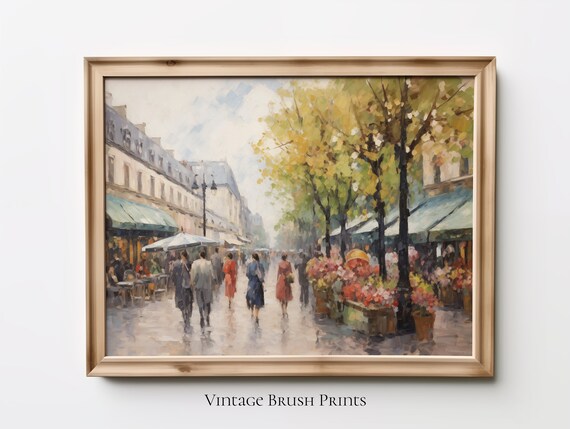 Vintage Paris Cityscape Oil Painting French Street Scene