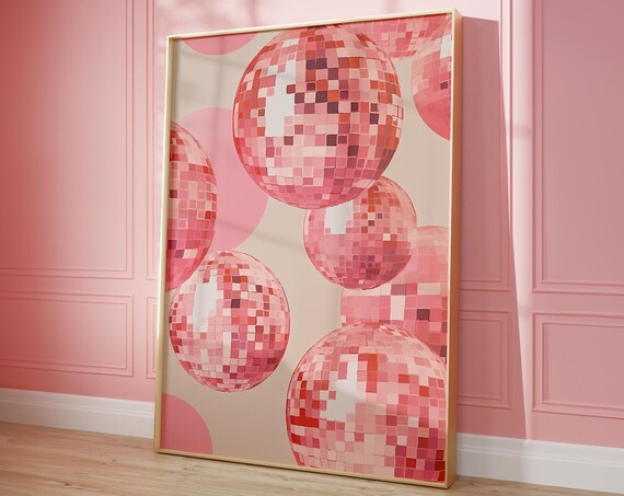 Pink Disco Ball Cluster Sparkling Mirrorball Retro Party Wall Poster