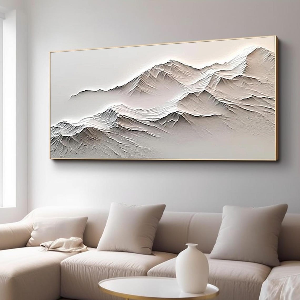White Mountain Peaks Relief Panoramic Calm Neutral Textured Art Poster - Image 3