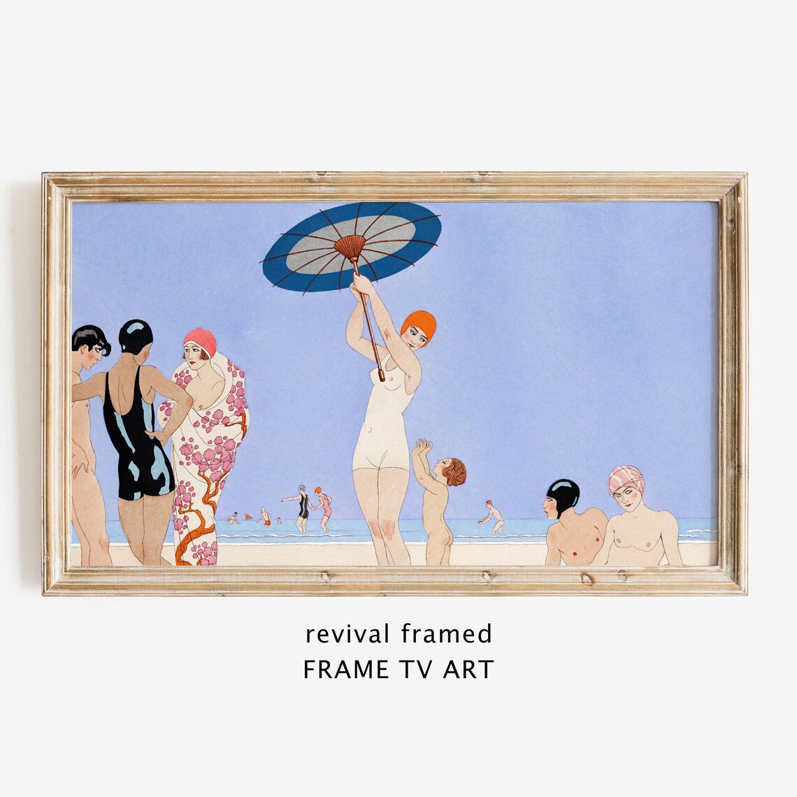 1920s Art Deco Beach Parasol Bathing Beauties Vintage Illustration Poster