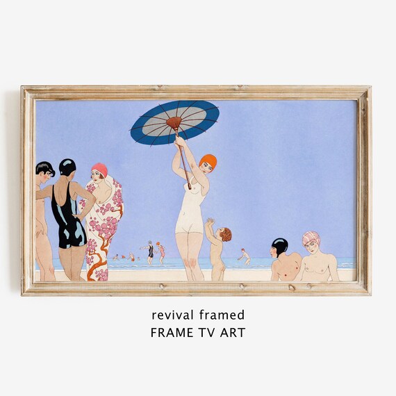 1920s Art Deco Beach Parasol Bathing Beauties Vintage Illustration Poster