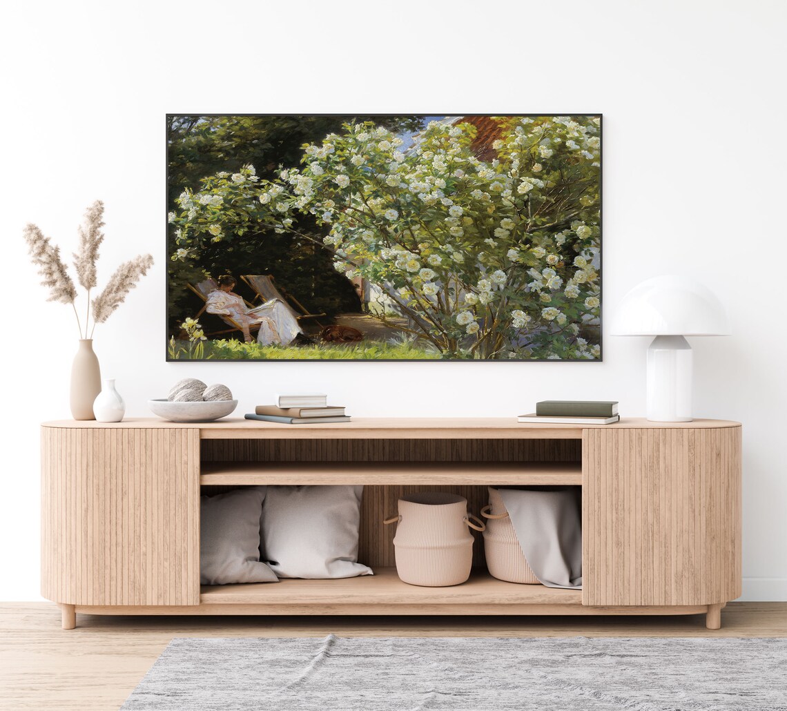 Krøyer Roses Woman Reading in White Rose Garden Danish Summer Style Wall Art - Image 3