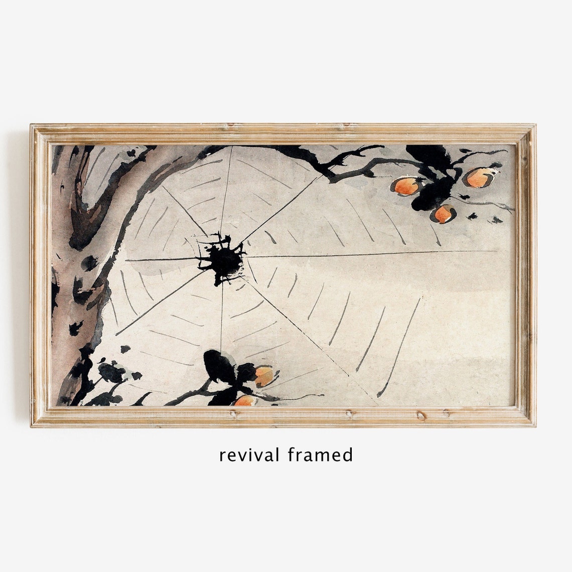 Ink Spider Web with Ripe Persimmons Vintage Asian Style Poster