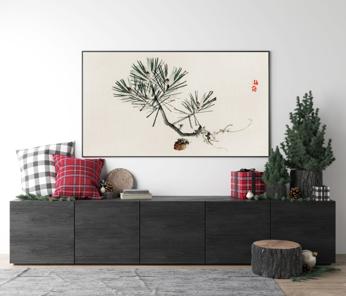 Japanese Pine Branch Minimalist Ink Watercolor Botanical Art Poster - Image 2
