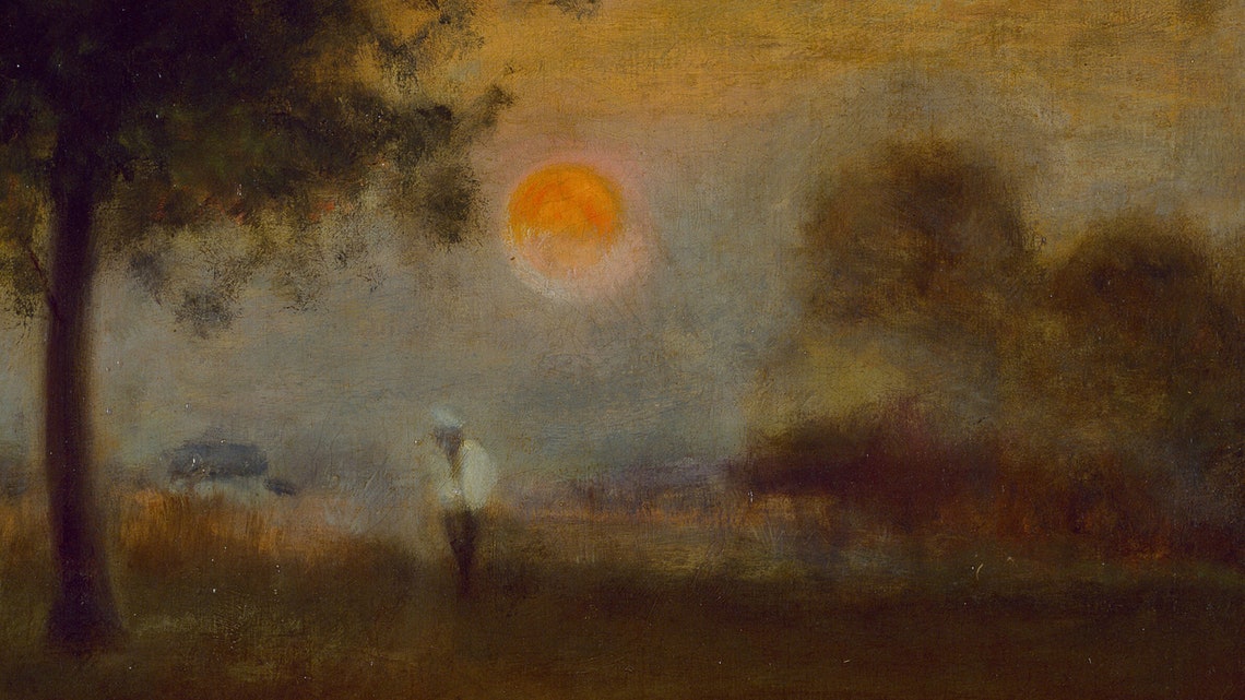 Misty Moonrise Field Lone Figure Moody Tonalist Night Landscape Poster - Image 2
