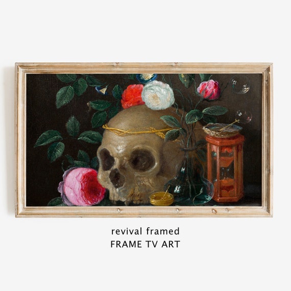Frame Tv Goth Art Skull Vintage Oil Painting Still Life Frame Tv Flowers Frame Tv Art Vintage Art Home Decor Large Art