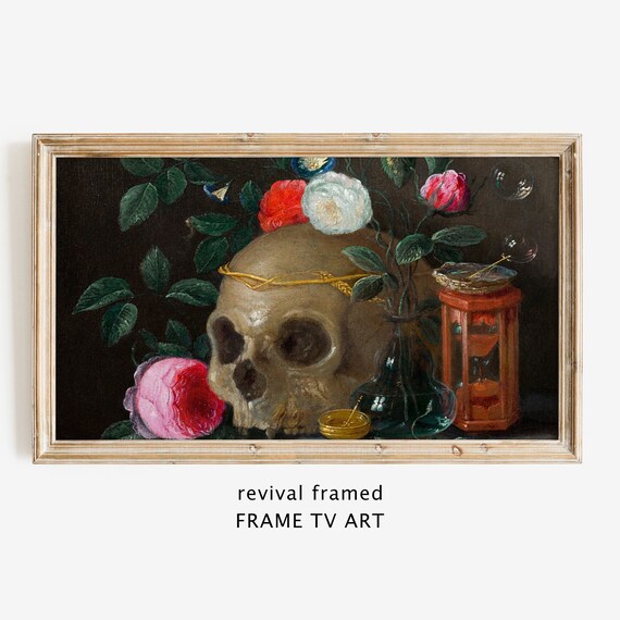 Vanitas Skull with Roses Baroque Dark Still Life Gothic Memento Mori Poster