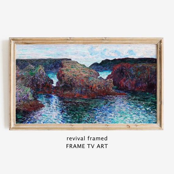 Claude Monet Frame Tv Art Coastal Seascape Vintage Oil Painting Neutral Artwork Home Decor Instant Large Art