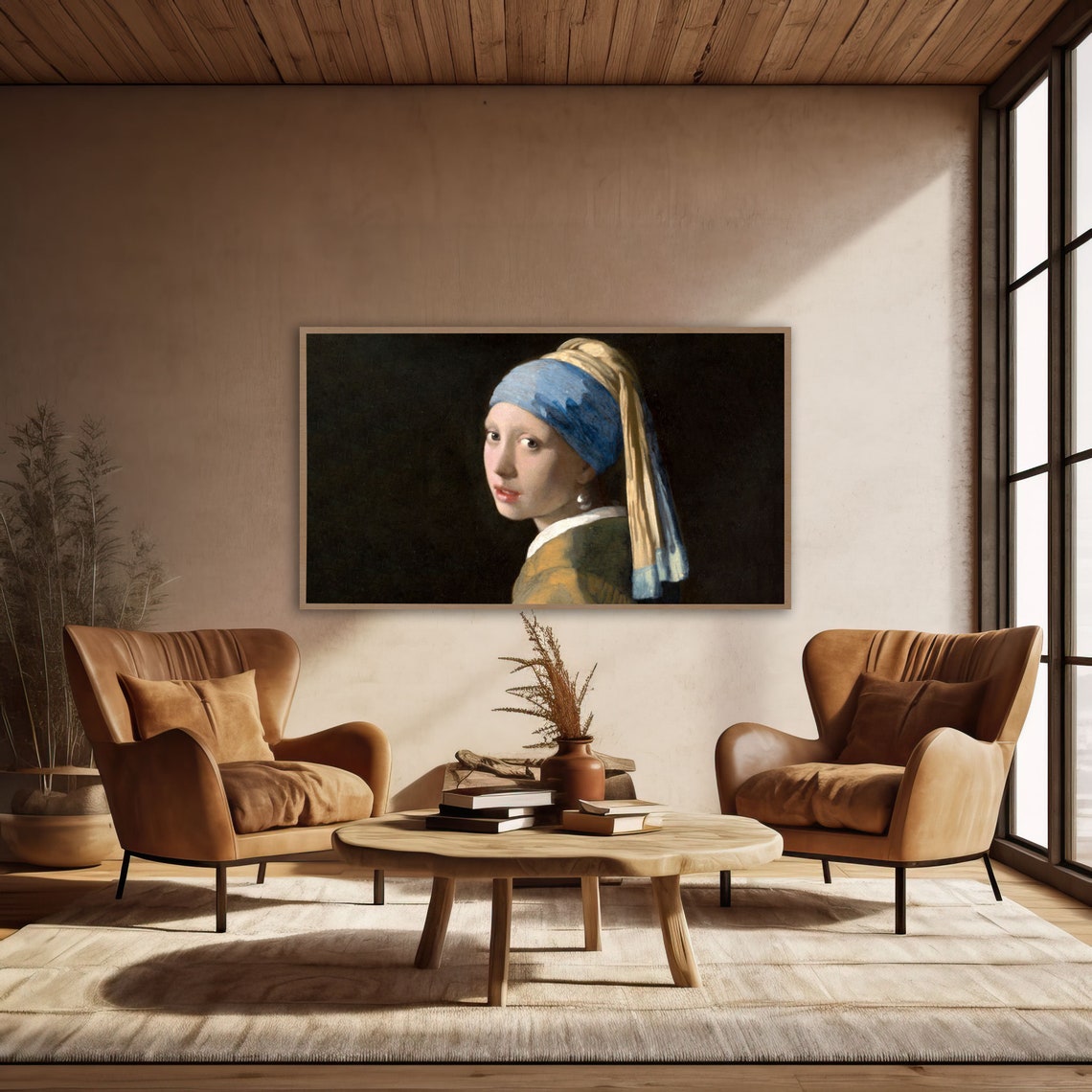 Vintage Frame Tv Art Girl With A Pearl Earring By Vermeer Frame Tv Art Neutral Tv Art Vintage Oil Painting Antique Portrait Woman - Image 3
