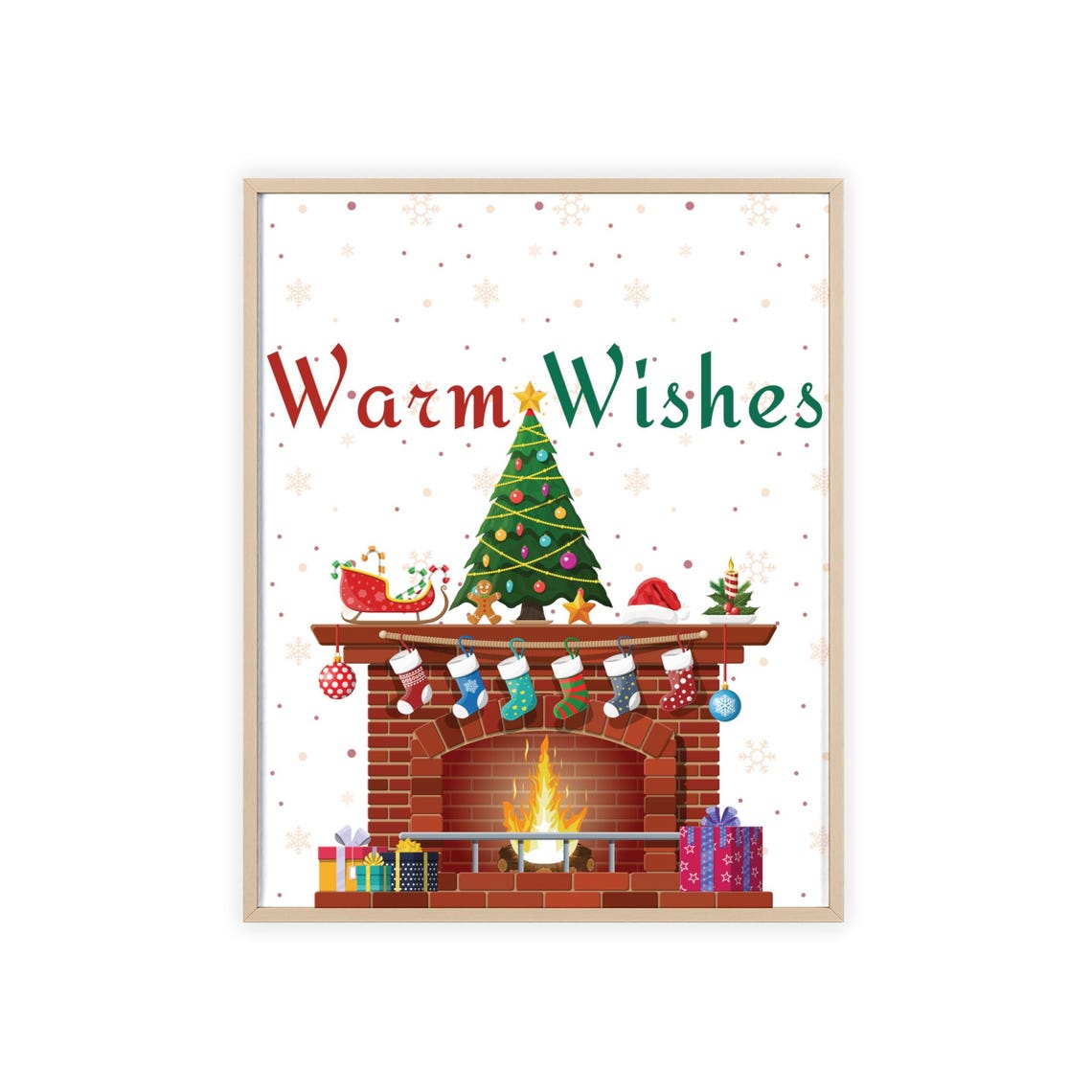 Warm Wishes Cozy Fireplace Stockings Christmas Tree Mantel Poster - Image 3