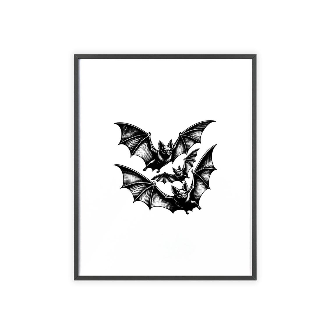Vintage Engraved Flying Bats Trio Gothic Spooky Halloween Poster - Image 3