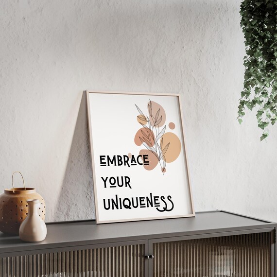 Embrace Your Uniqueness Abstract Botanical Beige Line Art Poster