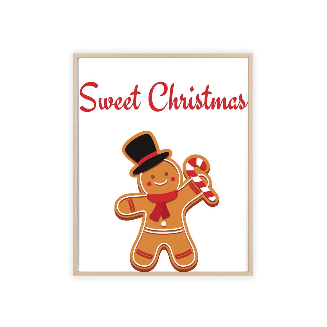 Sweet Christmas Cute Gingerbread Man Candy Cane Holiday Poster - Image 3