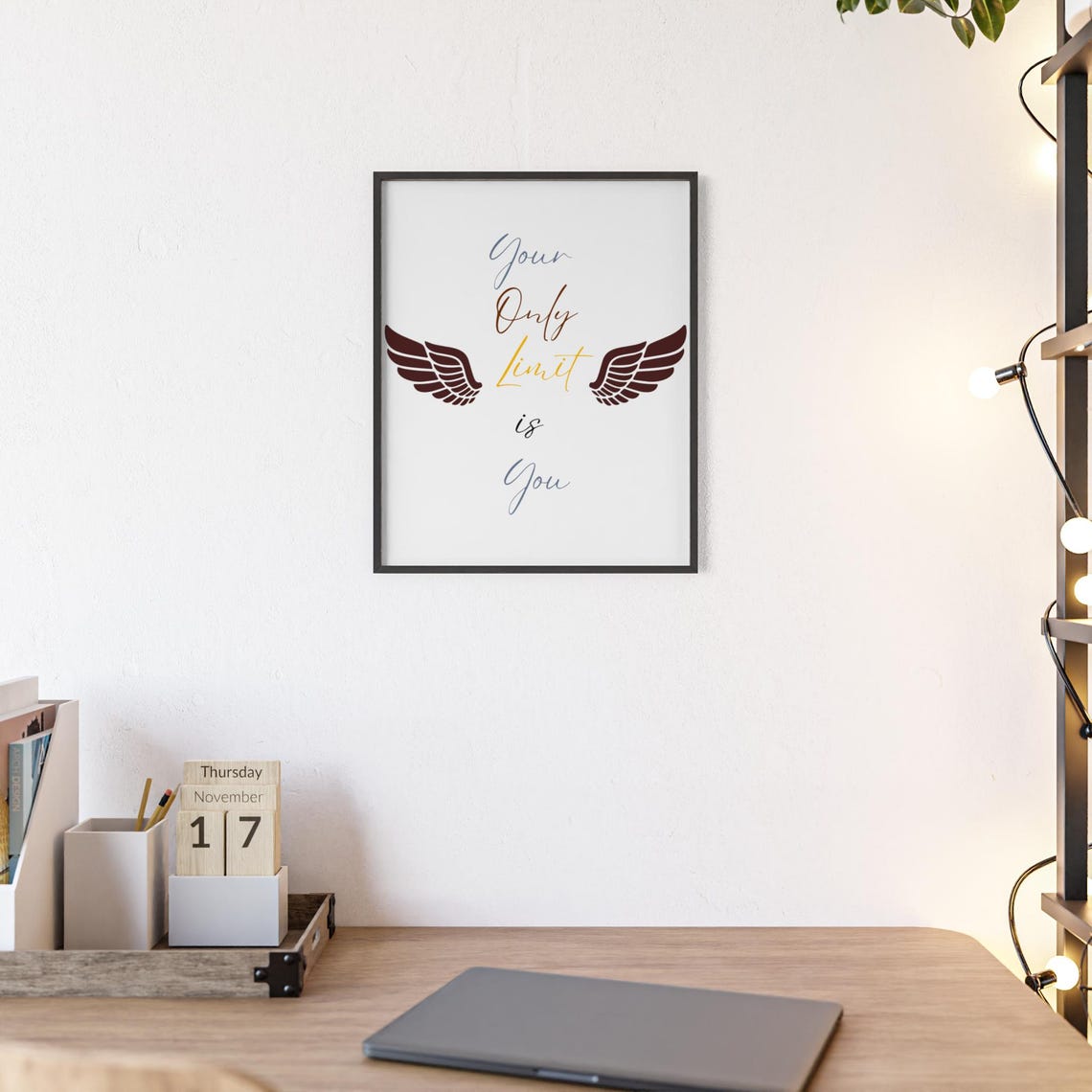 Your Only Limit Is You Maroon Angel Wings Script Quote Poster - Image 2